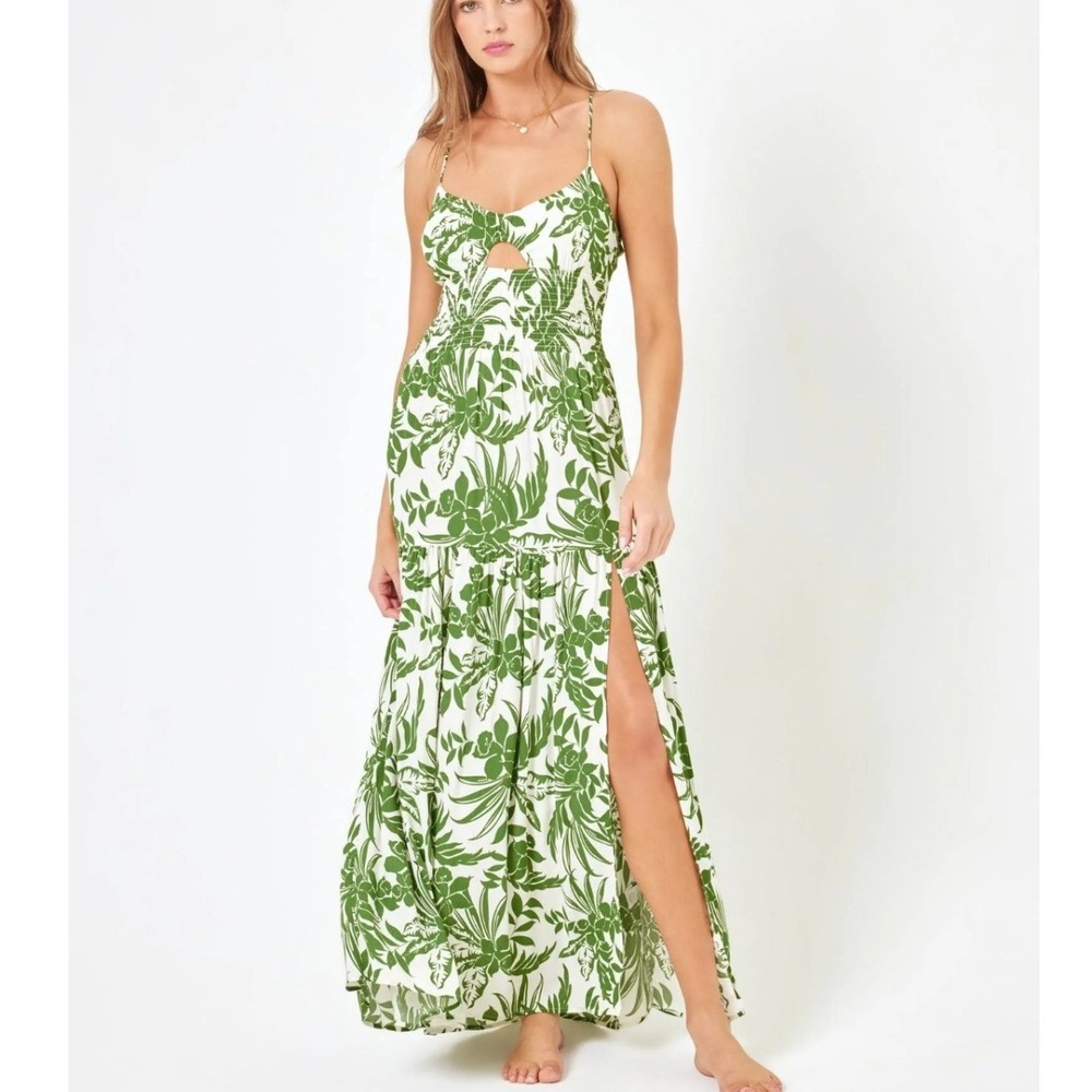 L*Space Calia Destination Paradise Tiered Maxi Dress Size S Green Resort Beach